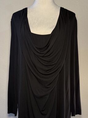 Lafayette 148 New York Blouse XL Extra Large Black Silk Long Sleeve